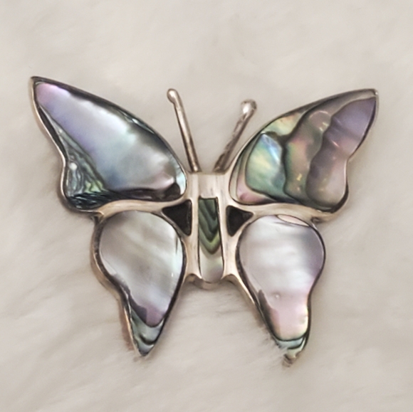 Vintage 925 Mexico silver signed&stamped abalone butterfly brooch - Picture 4 of 6